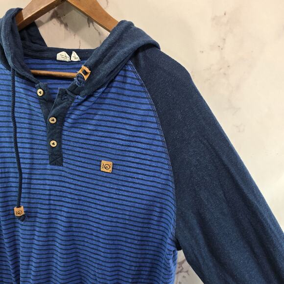 Tentree Shirt Mens XL Navy Blue Henley Hemp Organic Hooded Striped 10 Tree - Picture 10 of 11